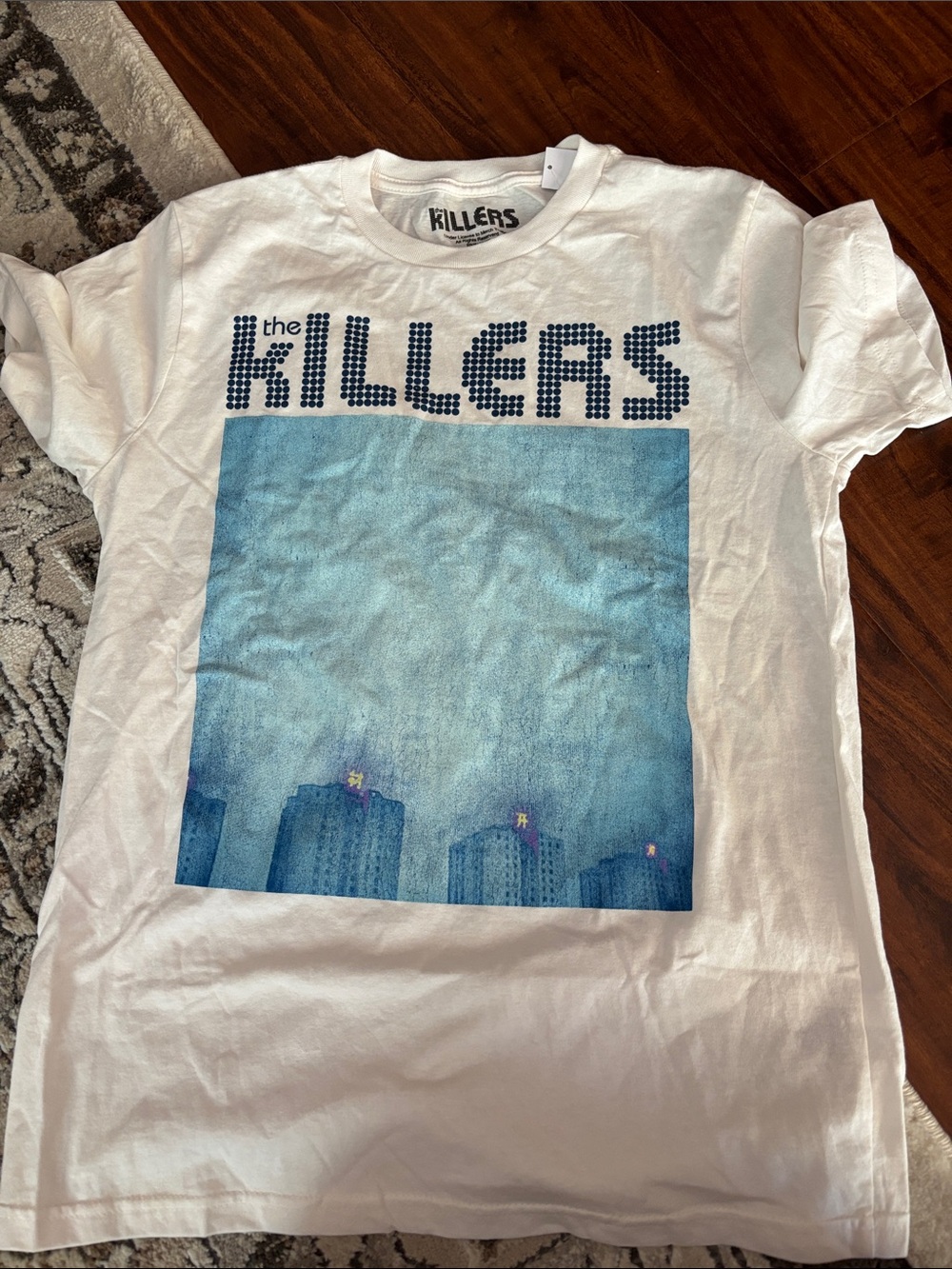 Killers White Graphic Tee with Blue Artwork
